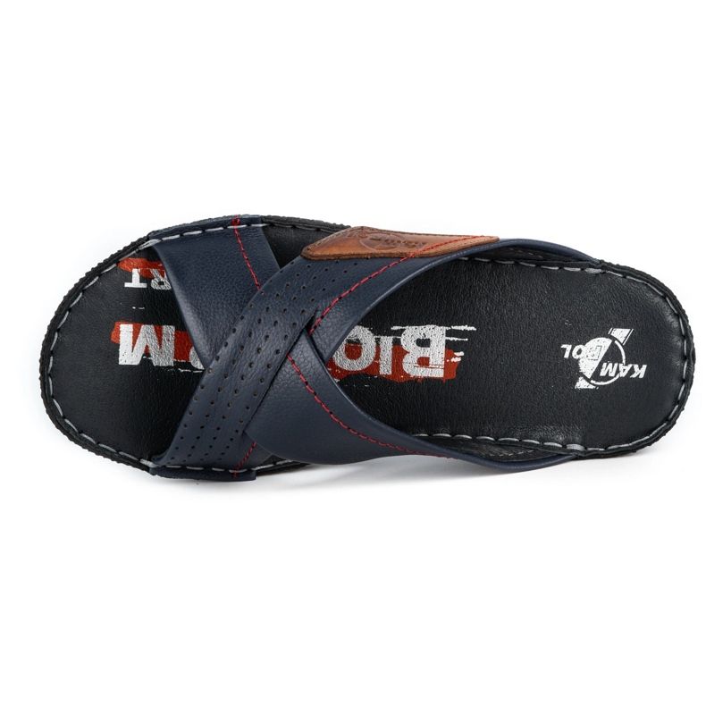 Kampol Férfi bőr papucs 216KAM sötétkék 6