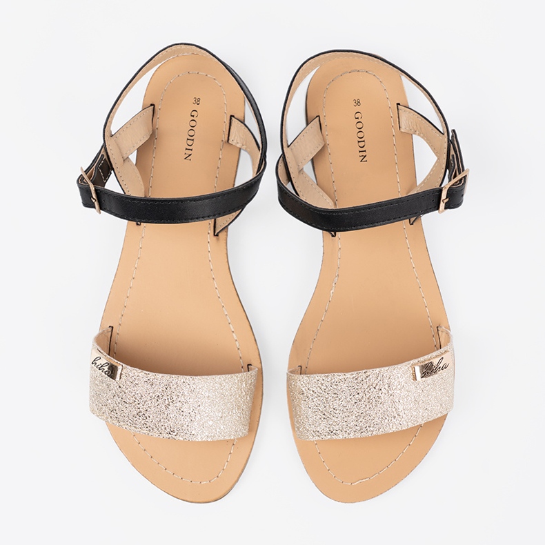 Goodin Fekete arany női lapos szandál aranysárga 1