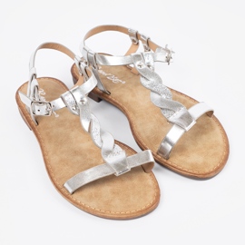 Shelvt Női ezüst szandál egy lapos talpon 1