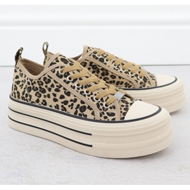 Alacsony cipők egy leopárd platformon Bézs News 9157 2