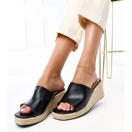 Fekete espadrilles flip -flops a Felicity ékön bézs 1