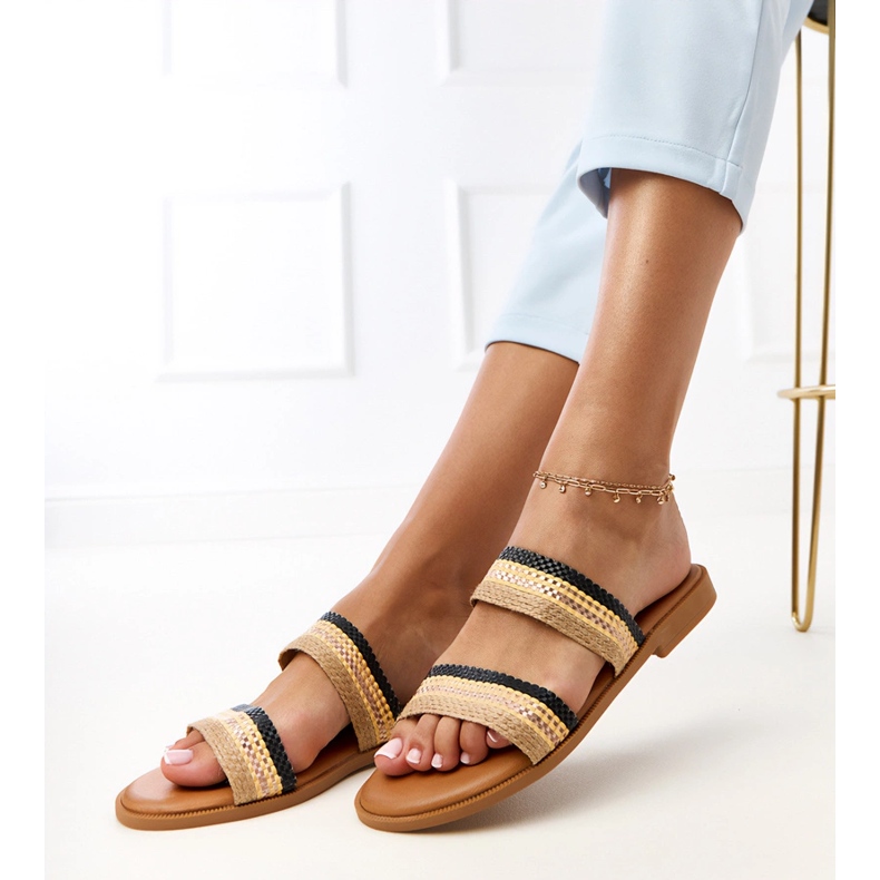 Fekete női papucs fonott Rios csíkokkal 2 Fekete női papucs fonott Rios csíkokkal 2