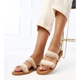 Bézs női papucs fonott Rios csíkokkal 1