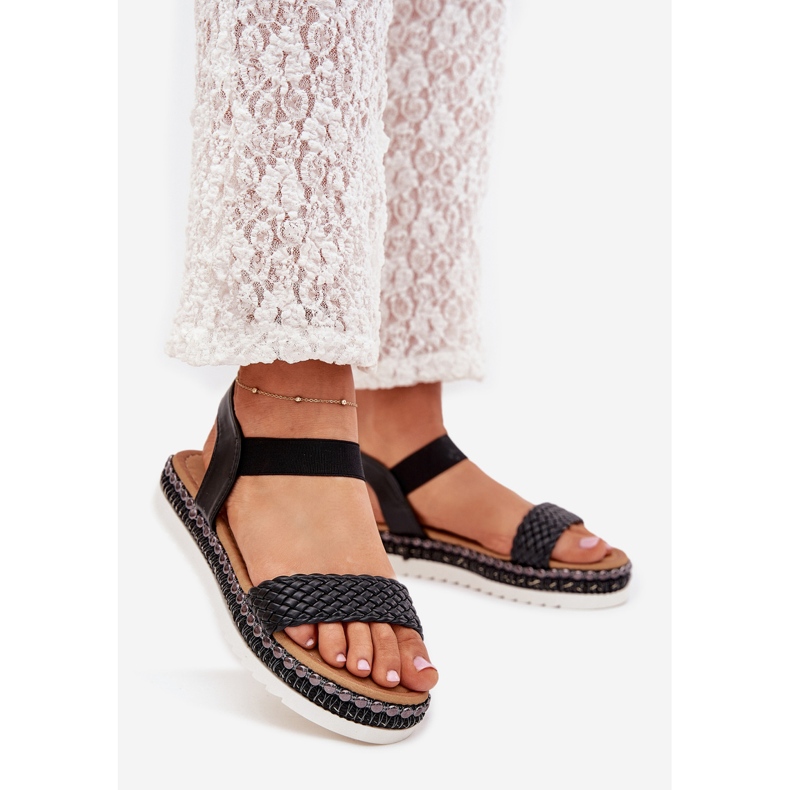 Boto Női szandál zsinórral a díszített platformon, a fekete velara 1