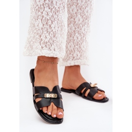 Boto Lapos női papucs flopplopokkal és arany részletekkel fekete kerenza 2