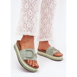 Boto A női papucs a platformon zöld Daphira dekorációval 2