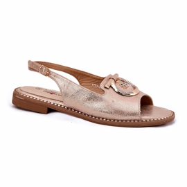 Elegáns női szandál lapos sarkú dekorációval S.Barski KV51-003 PINK GOLD aranysárga 3