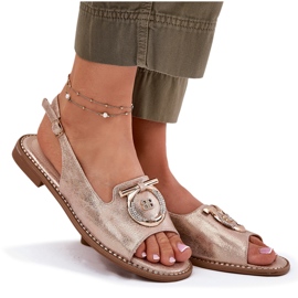 Elegáns női szandál lapos sarkú dekorációval S.Barski KV51-003 PINK GOLD aranysárga 6