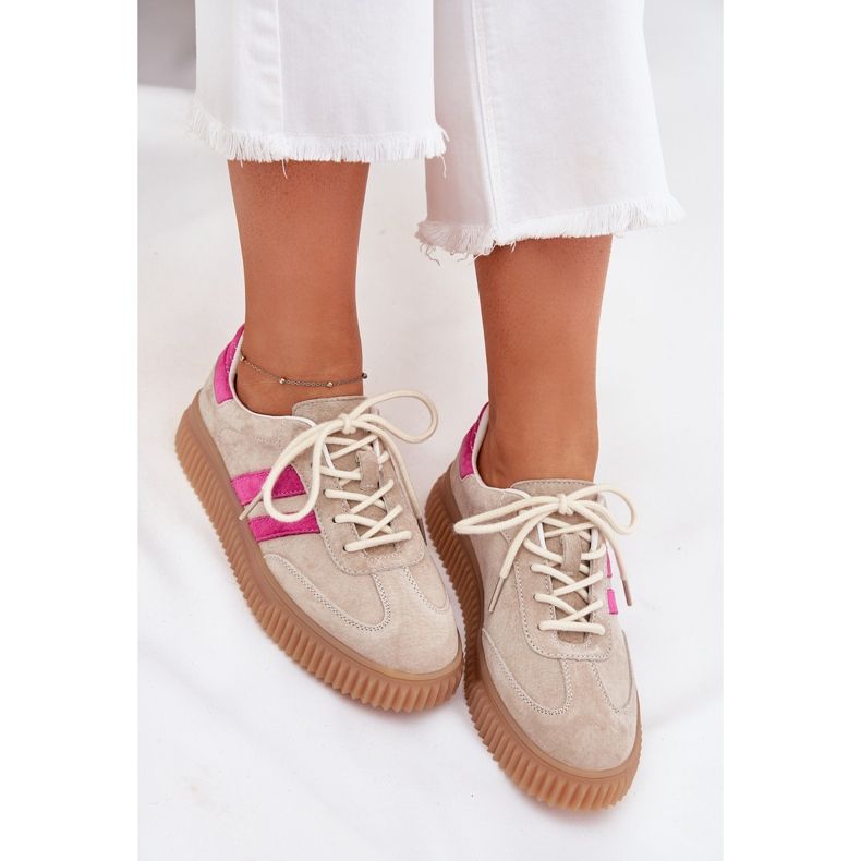 Boto Női velúr cipők a bézs-rózsaszín Cavira platformon 2
