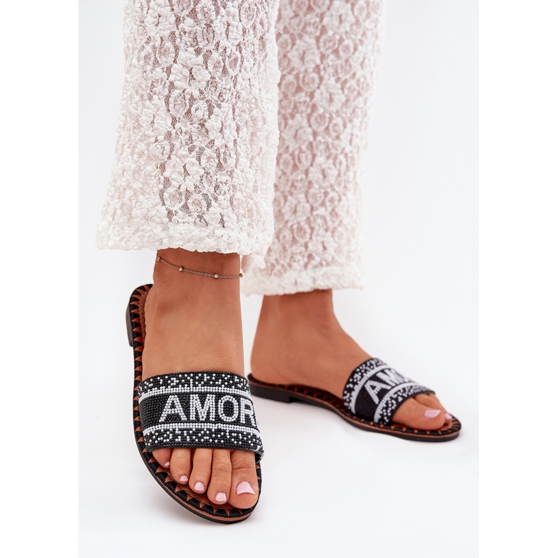 Boto Lapos, rágcsált női papucs Avelina Avelina dekorációval fekete 2