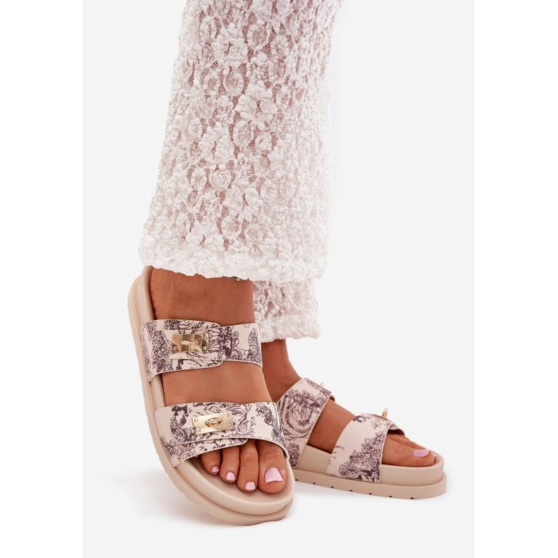 Boto Mintás női papucs a platformon bézs sorina 1