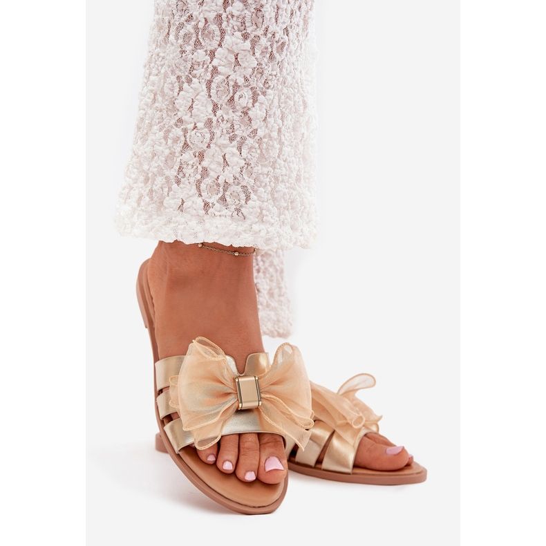 Boto Lapos, feeding női papucs tüll íj arany taniával aranysárga 1 Boto Lapos, feeding női papucs tüll íj arany taniával aranysárga 1