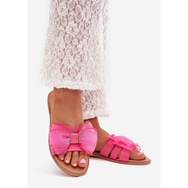 Boto Lapos, fákos női papucs egy tüll íj fuksja tanira rózsaszín 1