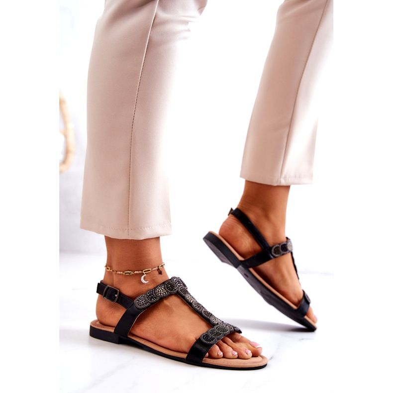 S.Barski Női szandál fekete strasszokkal 3