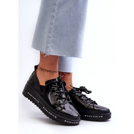 S.Barski Csipke -up női cipő a természetes bőr platformján S. barski lr620 fekete 2