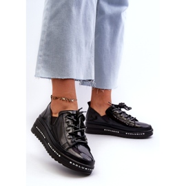 S.Barski Csipke -up női cipő a természetes bőr platformján S. barski lr620 fekete 3