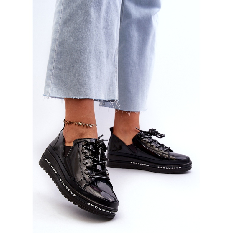 S.Barski Csipke -up női cipő a természetes bőr platformján S. barski lr620 fekete 3