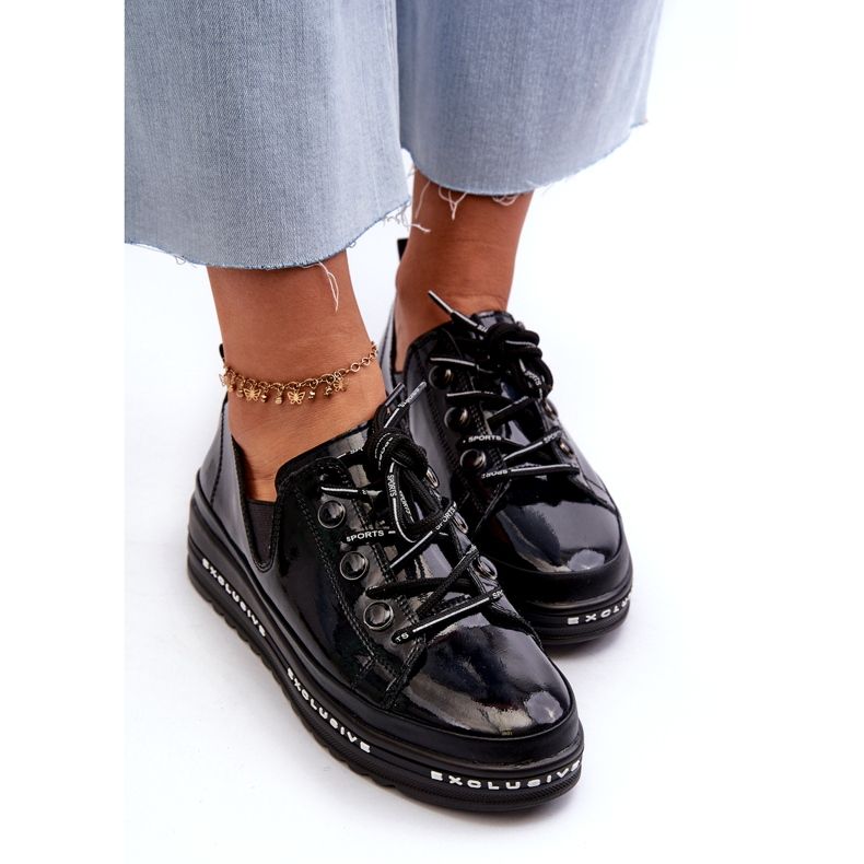 S.Barski Csipke -up női cipő a természetes bőr platformján S. barski lr620 fekete 4