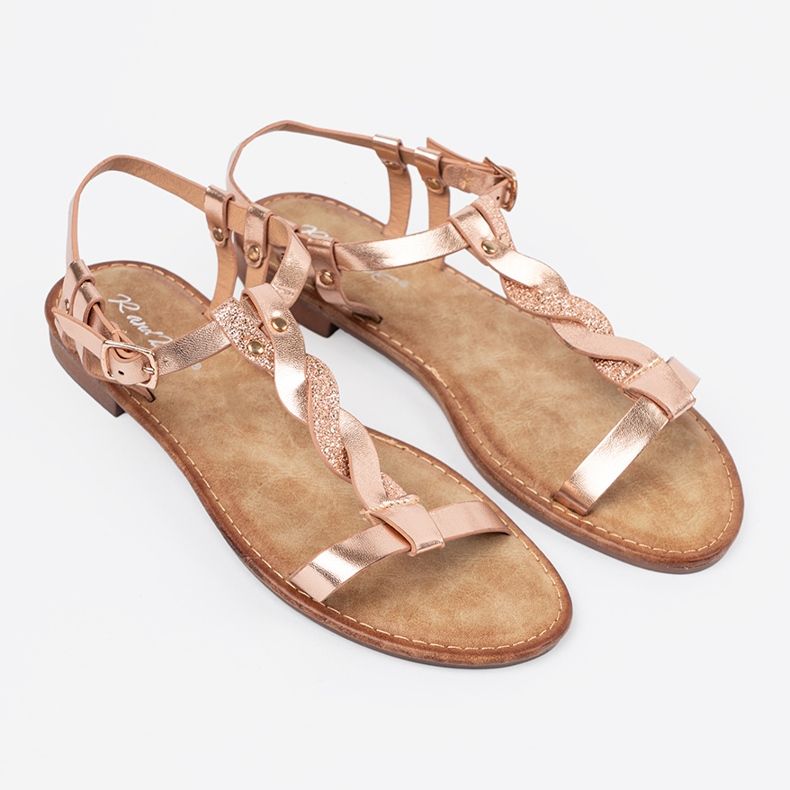 Shelvt Szandál fényes rózsaszín-arany övvel 2