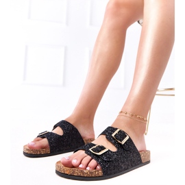 Fekete csillogó papucs floppaplopok a flotta parafa talpán 1