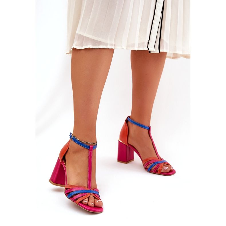 Női bőr szandál a Laura Messi 2879 Multolor Poston rózsaszín 2