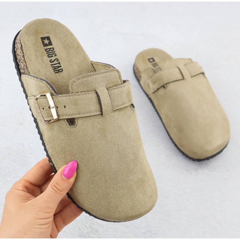 Női papucsok építettek -Suede bézs Big Star SS274738 1