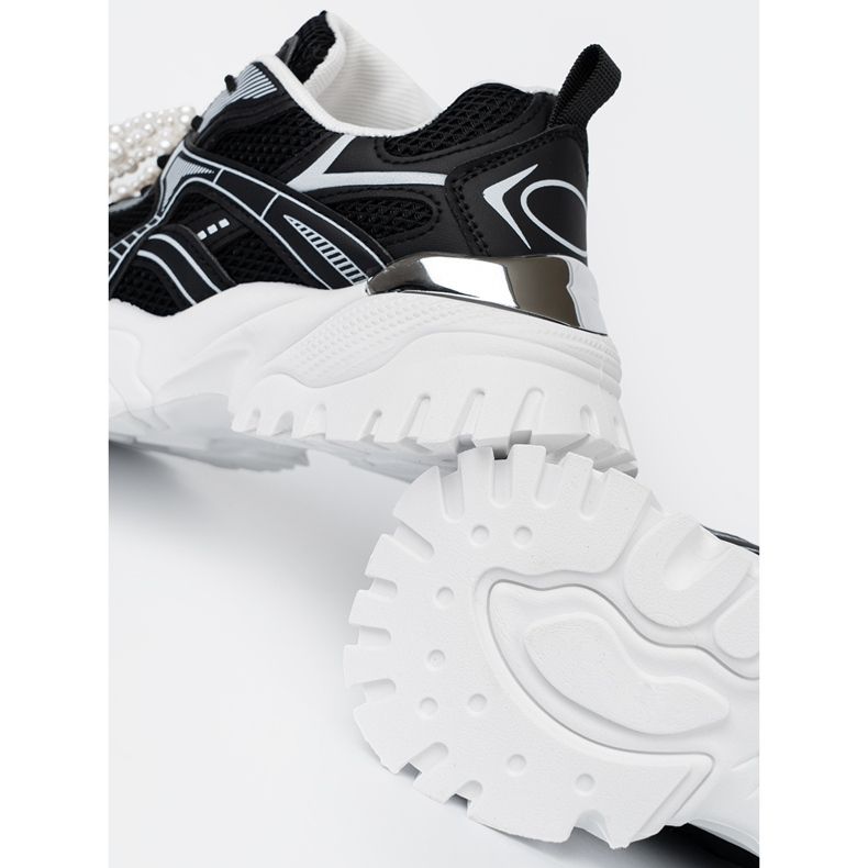 Shelvt Fekete cipők fehér íj és gyöngyökkel 1