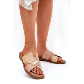 Női lapos sarkú cipő dekoratív VinceZa 17385 bézs 1