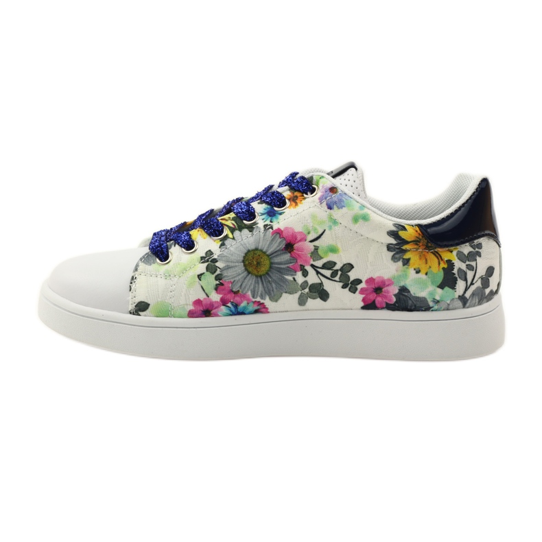 American Club Virágos amerikai tornacipő bőr berakással sötétkék rózsaszín fehér 2