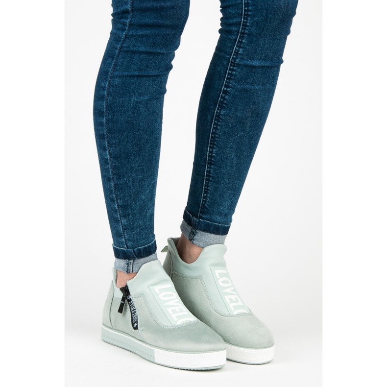 Ideal Shoes Zöld velúr tornacipő 1