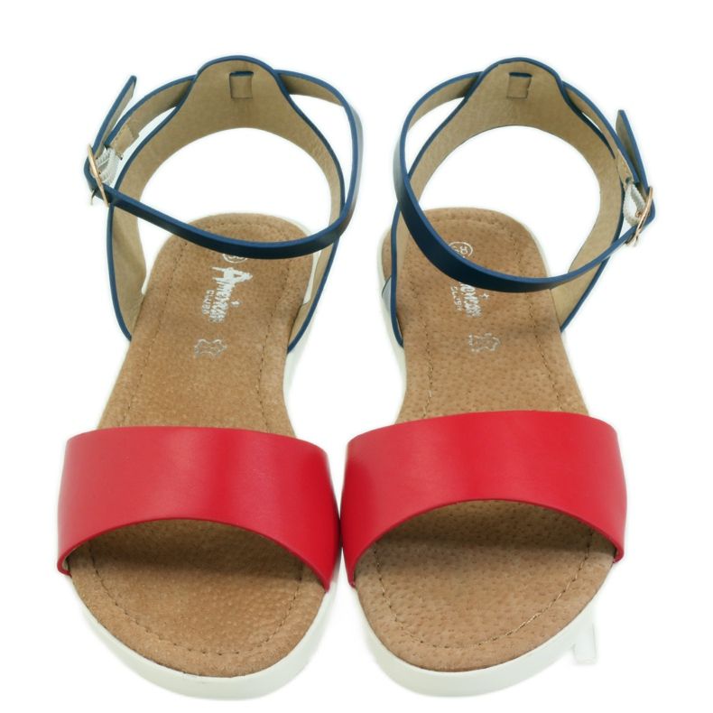 American Club Amerikai 170621-es bőr talpbetétes szandál piros sötétkék 3