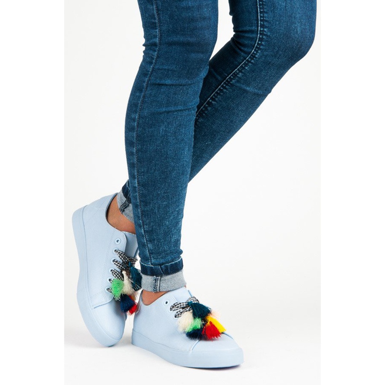 Ideal Shoes Kék tornacipő rojtokkal 2