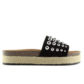 Fekete espadrilles papucs szegecsekkel S03 2