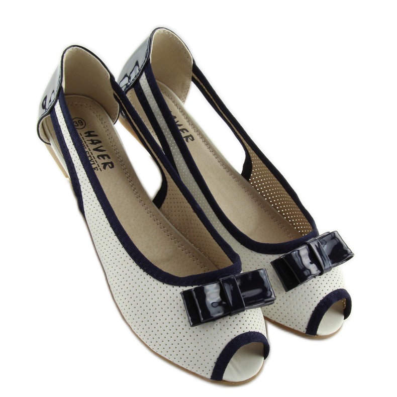 Nyitott orrú fehér balerina D314 WHITE / NAVY 1