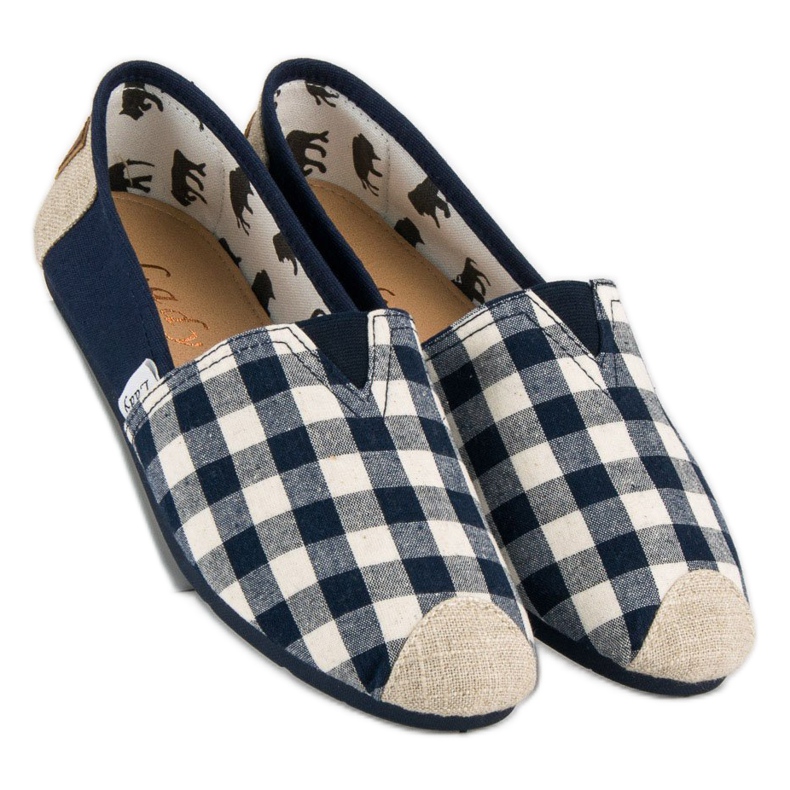 L. Day Sötétkék kockás sliponok barna 2