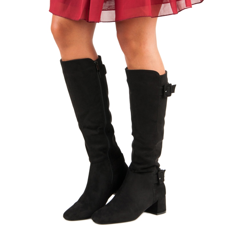 Velúr magas sarkú csizma fekete 1