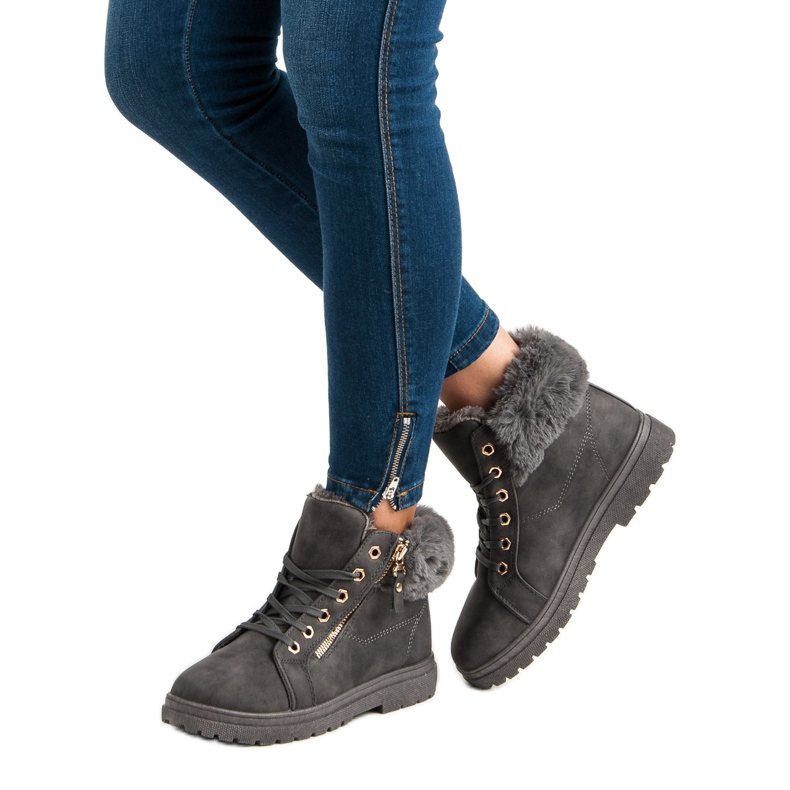 Meleg, kötött bokacsizma szürke 2