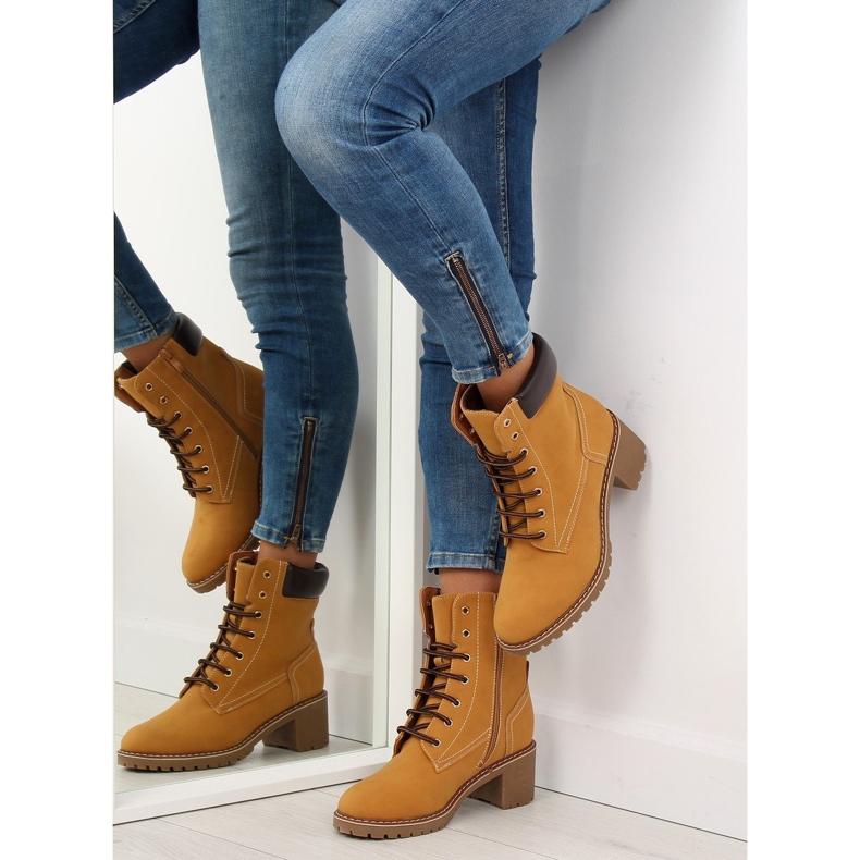 Fából készült csizma magas sarkú, teve 7-9028 barna 2