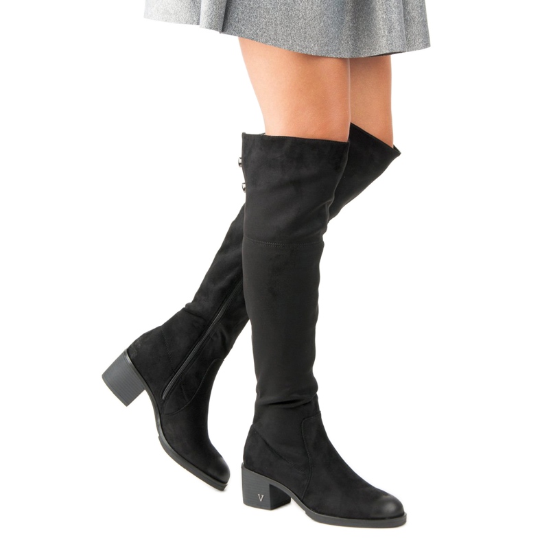 Suede vinceza magas sarkú combig érő csizma fekete 2
