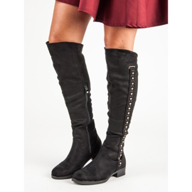 Super Me Velúr csizma lapos sarkú fekete 1