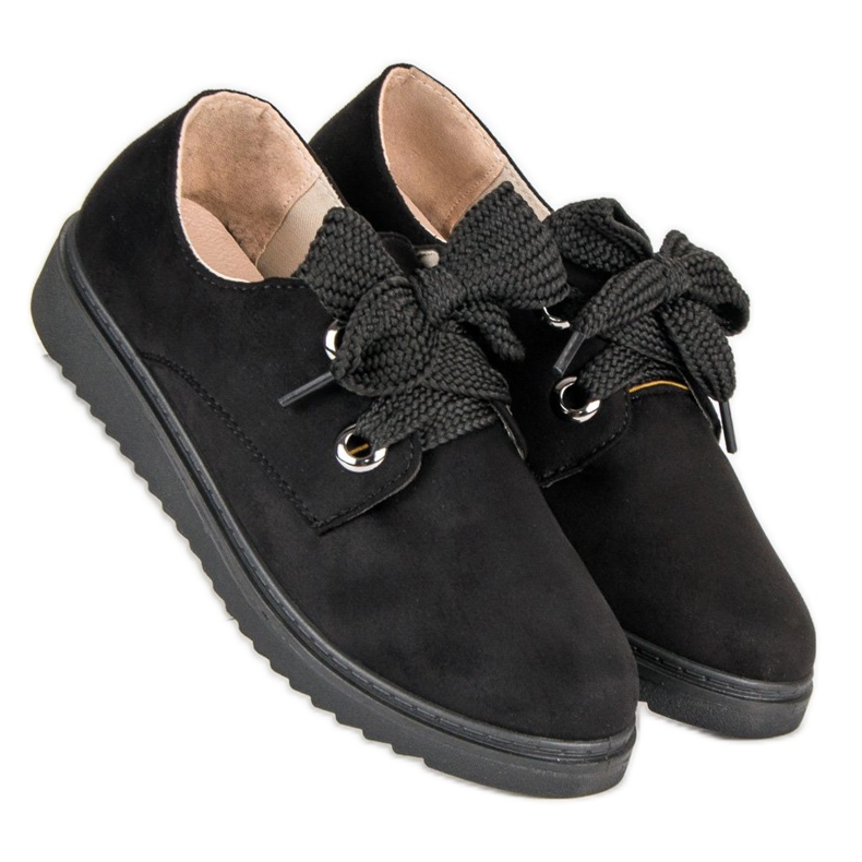 Velúr fűzős cipők fekete 2