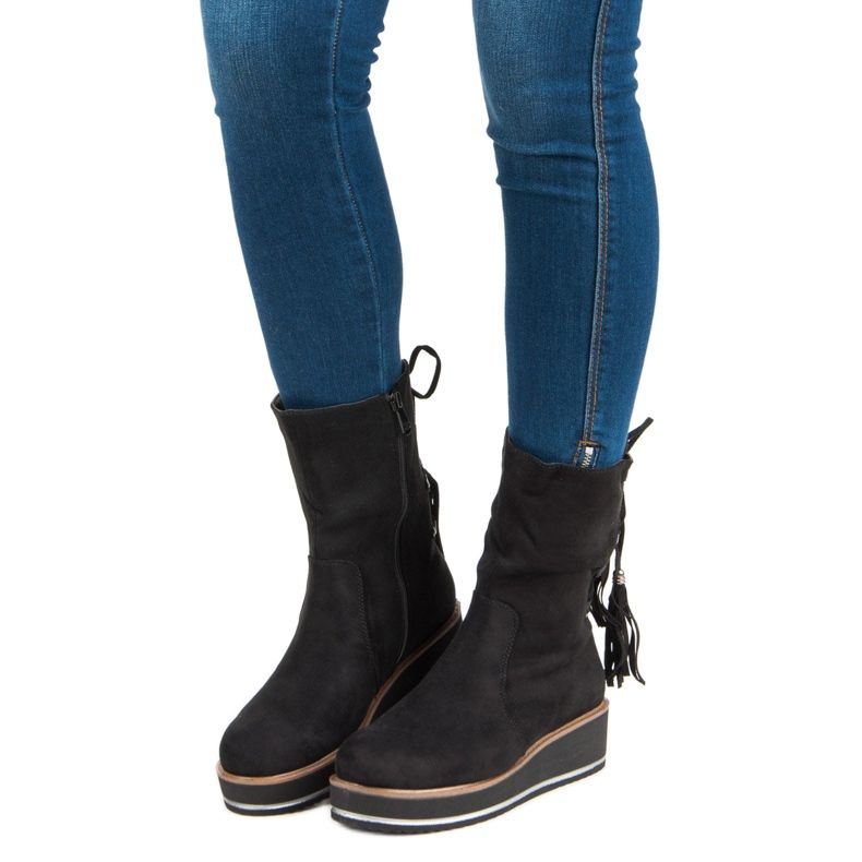 Forever Folie Ék sarkú velúr bokacsizma fekete 1