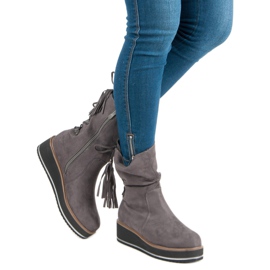 Forever Folie Ék sarkú velúr bokacsizma szürke 1