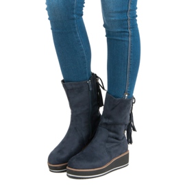 Forever Folie Ék sarkú velúr bokacsizma kék 2