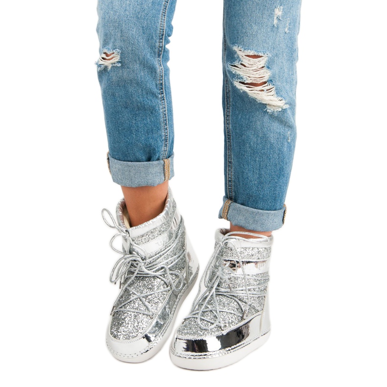 Divatos ezüst hócsizma szürke 1