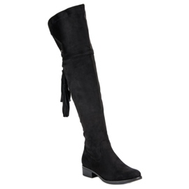 Forever Folie Fekete combig érő csizma lapos sarokkal 1