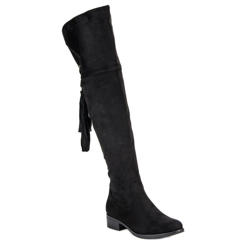 Forever Folie Fekete combig érő csizma lapos sarokkal 1