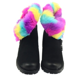 Sergio Leone Csizma színes bundával, cipzárral fekete sokszínű 5 Sergio Leone Csizma színes bundával, cipzárral fekete sokszínű 5