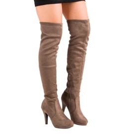 Super Me Velúr csizma magas sarkon barna 2