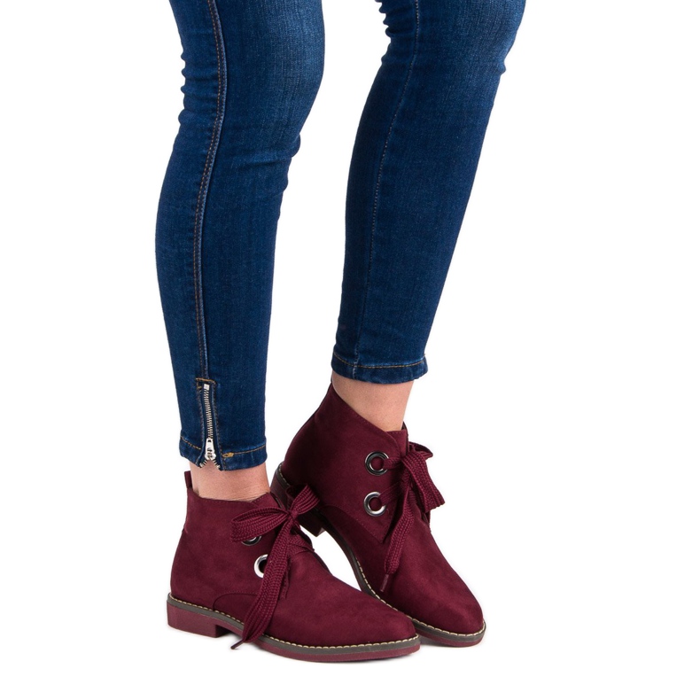 Super Mode Velúr fűzős csizma piros 1